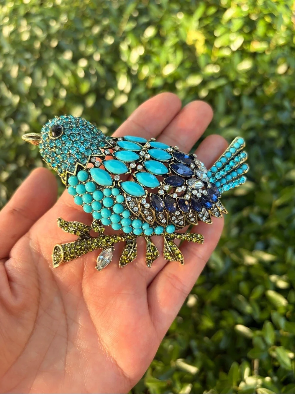 Large Brooch Turquoise Crystal Bird Brooch Multicolor Pin